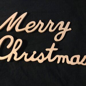 Merry Christmas unfinished wood cutout.  3/8" depth. 2 separate pieces NWOT